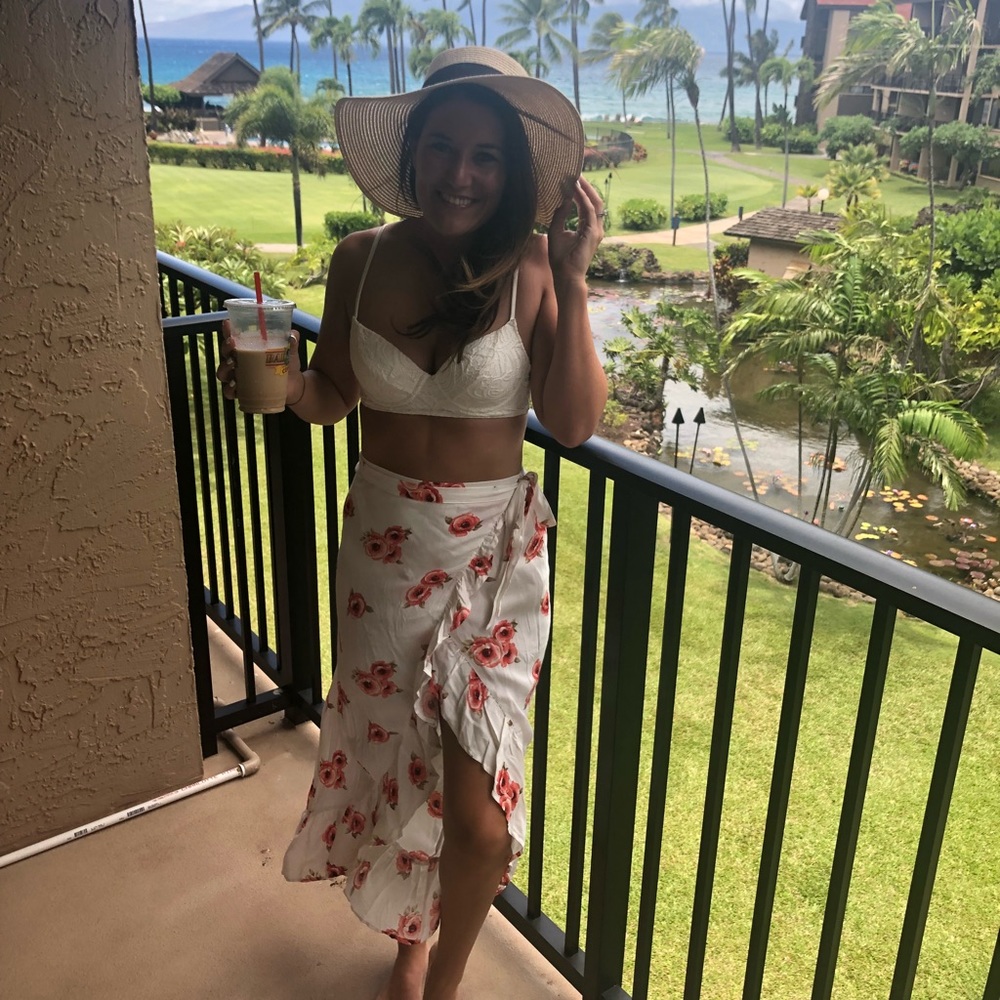 Floral and white wrap around maxi skirt size small